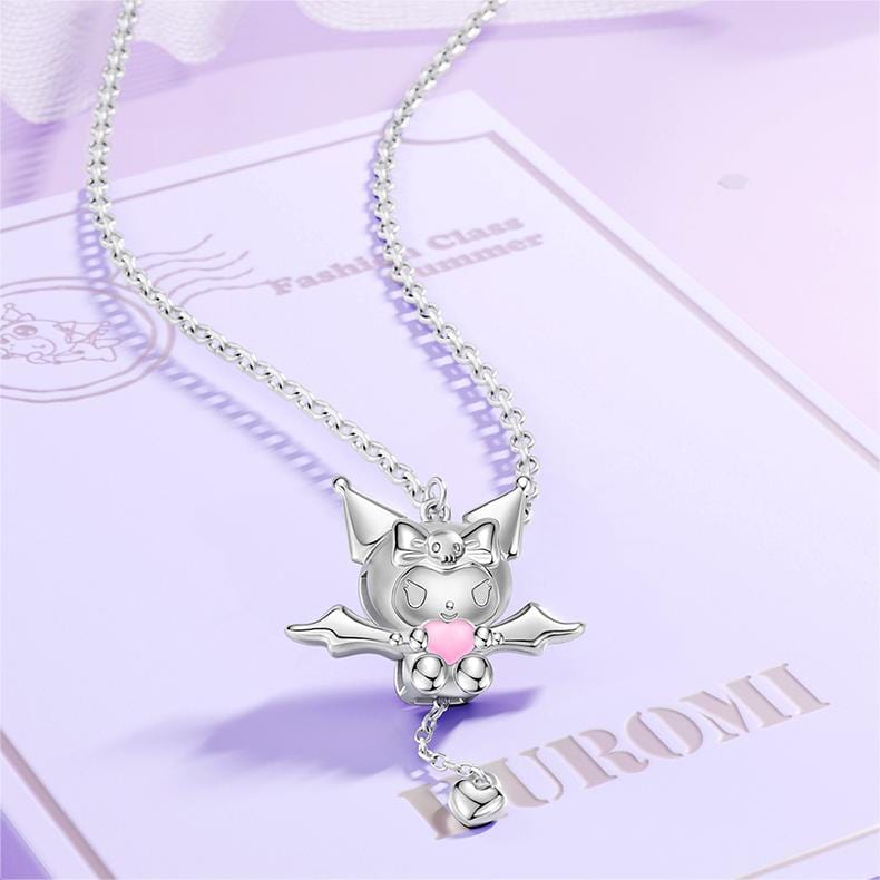 Kawaii Sanrio Cupid Heart Moving Angel Wings Kuromi Necklace