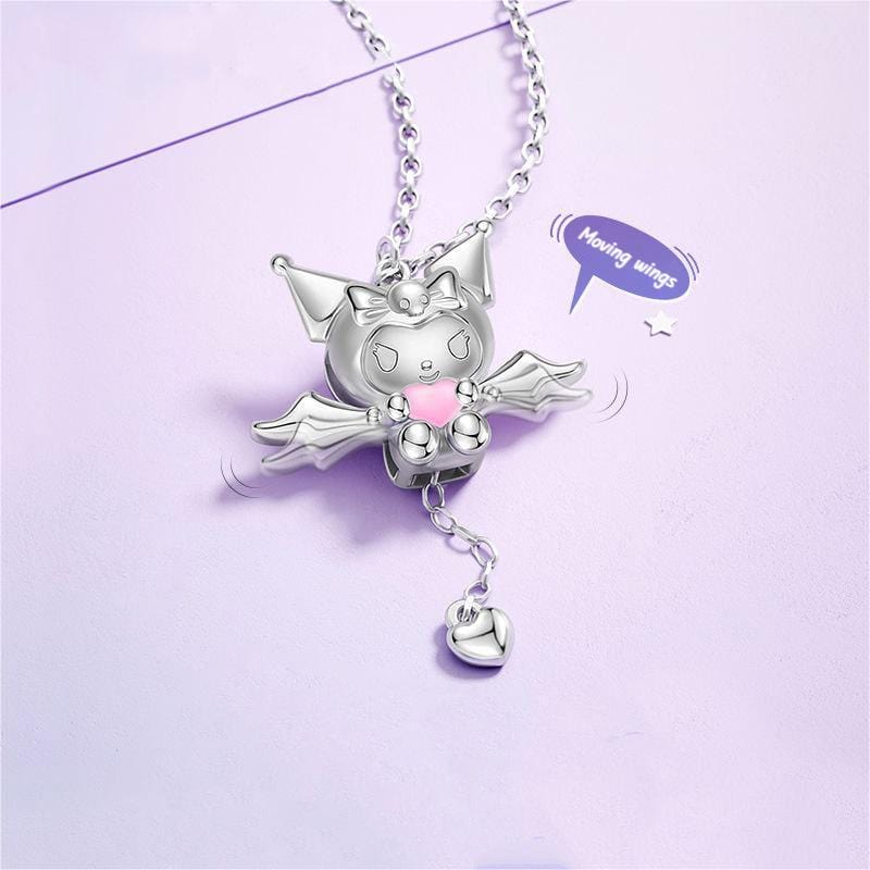 Kawaii Sanrio Cupid Heart Moving Angel Wings Kuromi Necklace