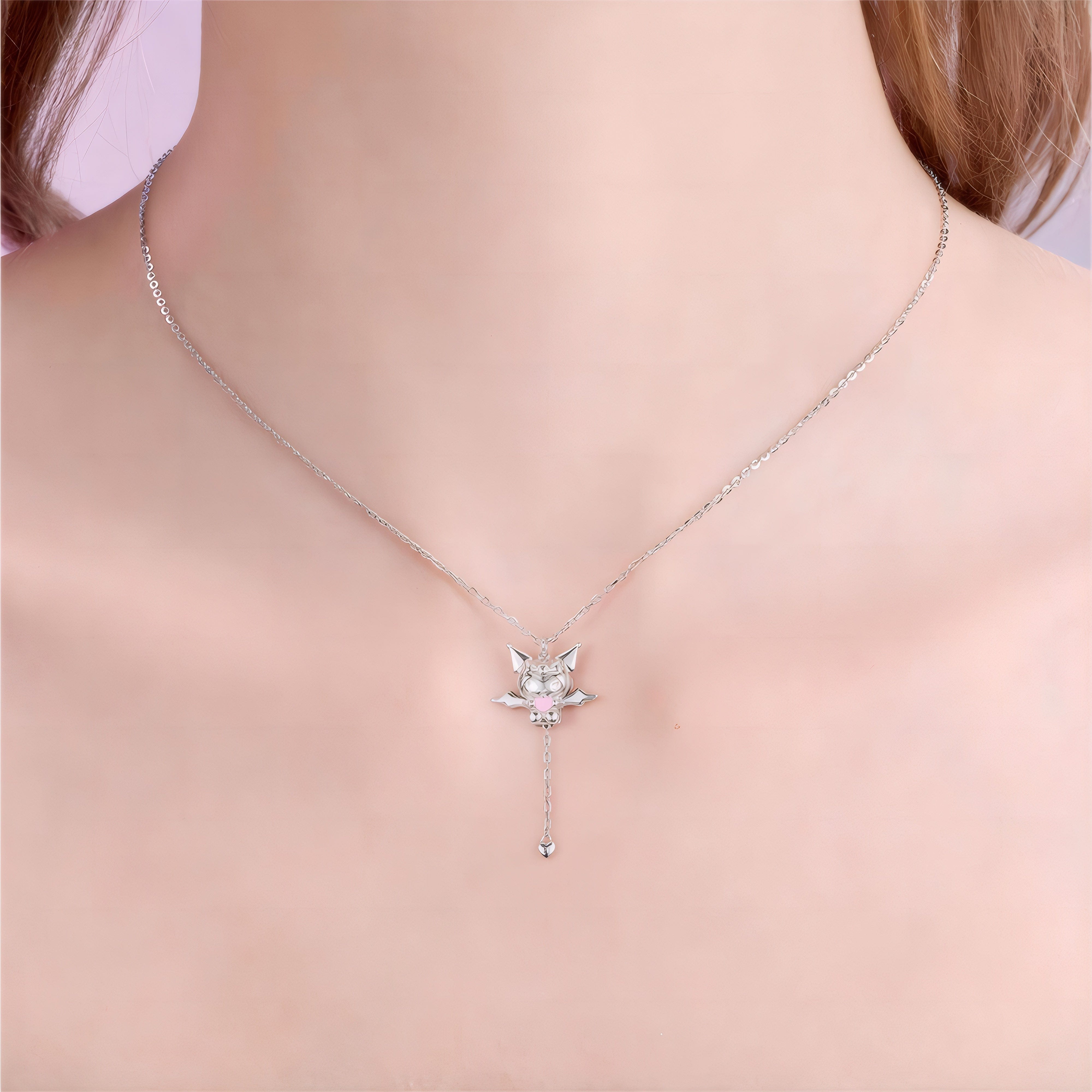 Kawaii Sanrio Cupid Heart Moving Angel Wings Kuromi Necklace