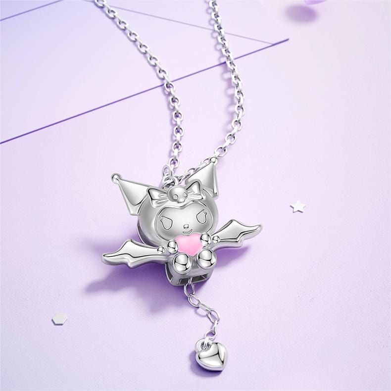 Kawaii Sanrio Cupid Heart Moving Angel Wings Kuromi Necklace