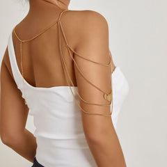 Layered Gold Silver Tone Leaf Tassel Shoulder Necklace