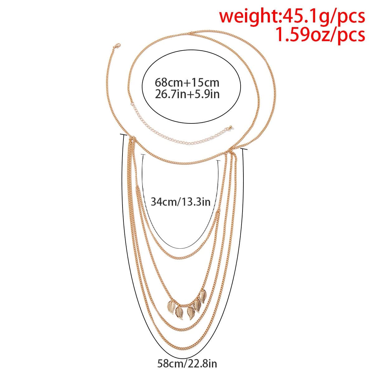 Layered Gold Silver Tone Leaf Tassel Shoulder Necklace