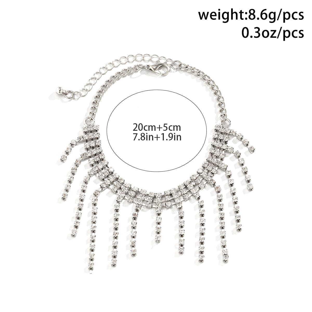 Minimalist Crystal Box Chain Tassel Anklet