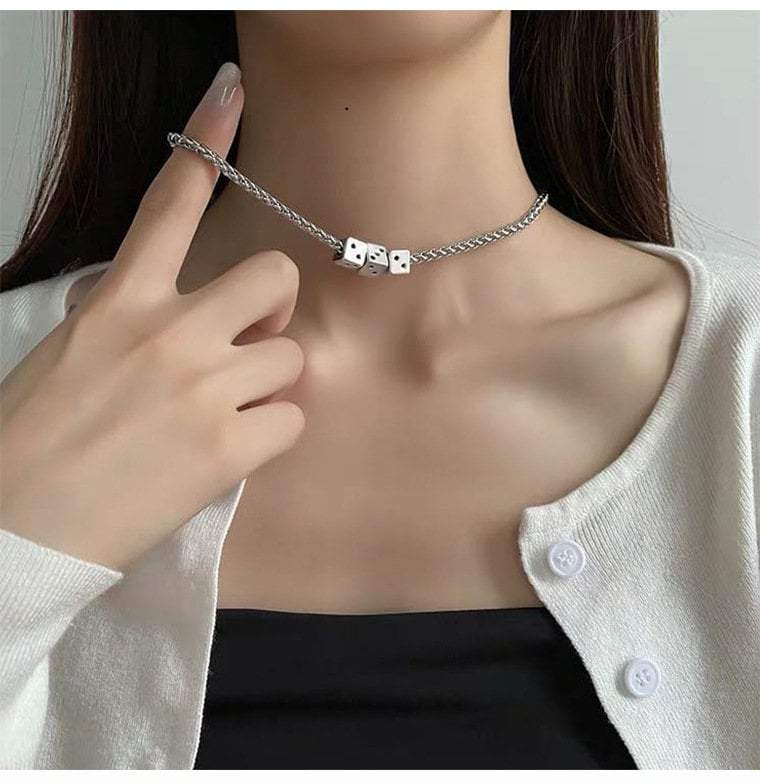 Minimalist Dice Charm Rope Chain Necklace