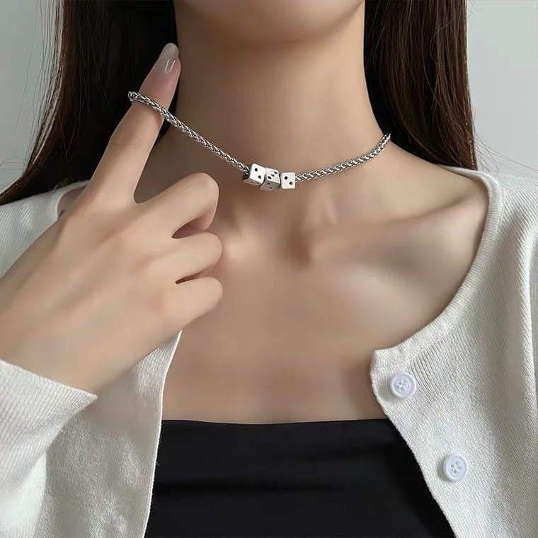 Minimalist Dice Charm Rope Chain Necklace