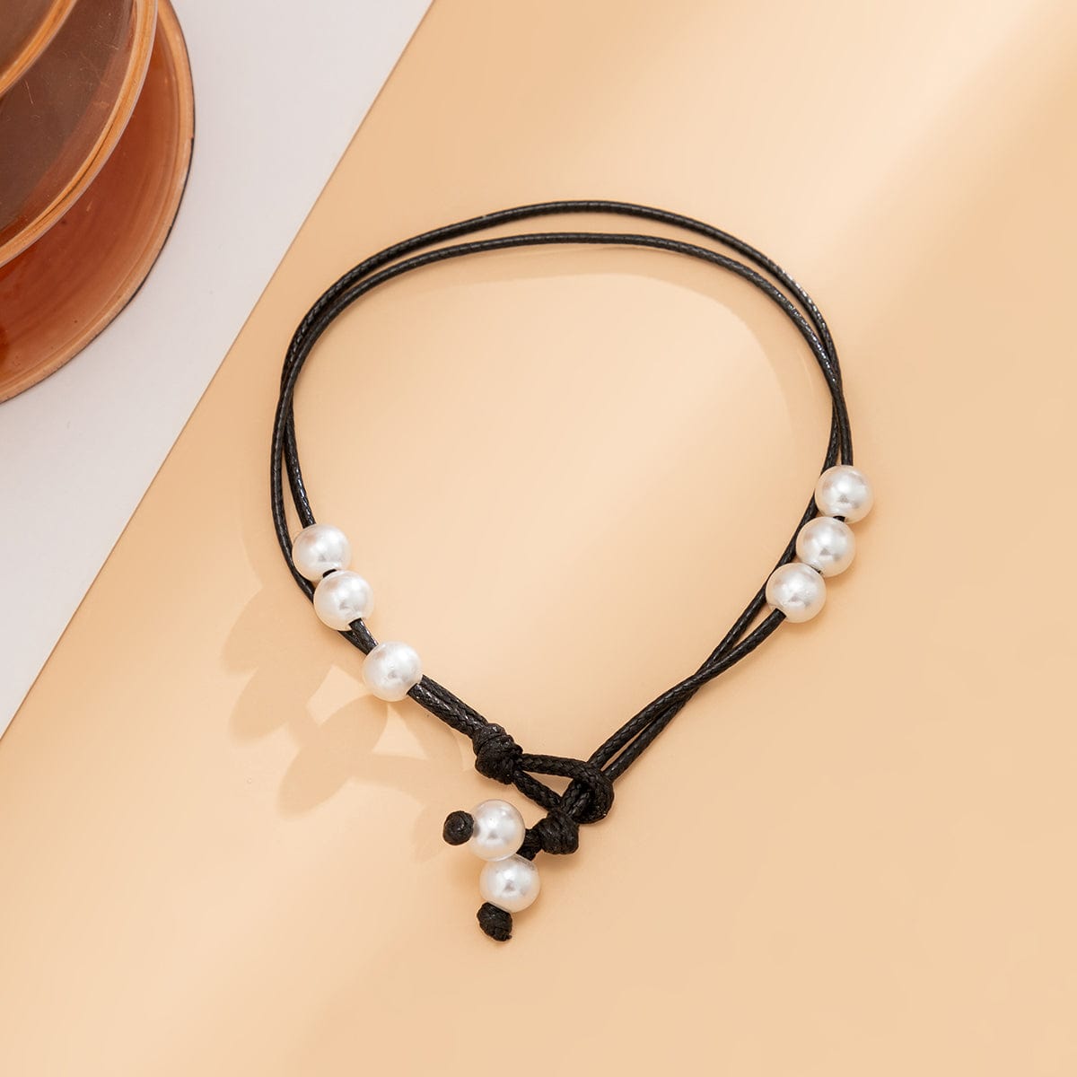Minimalist Faux Leather Pearl Anklet