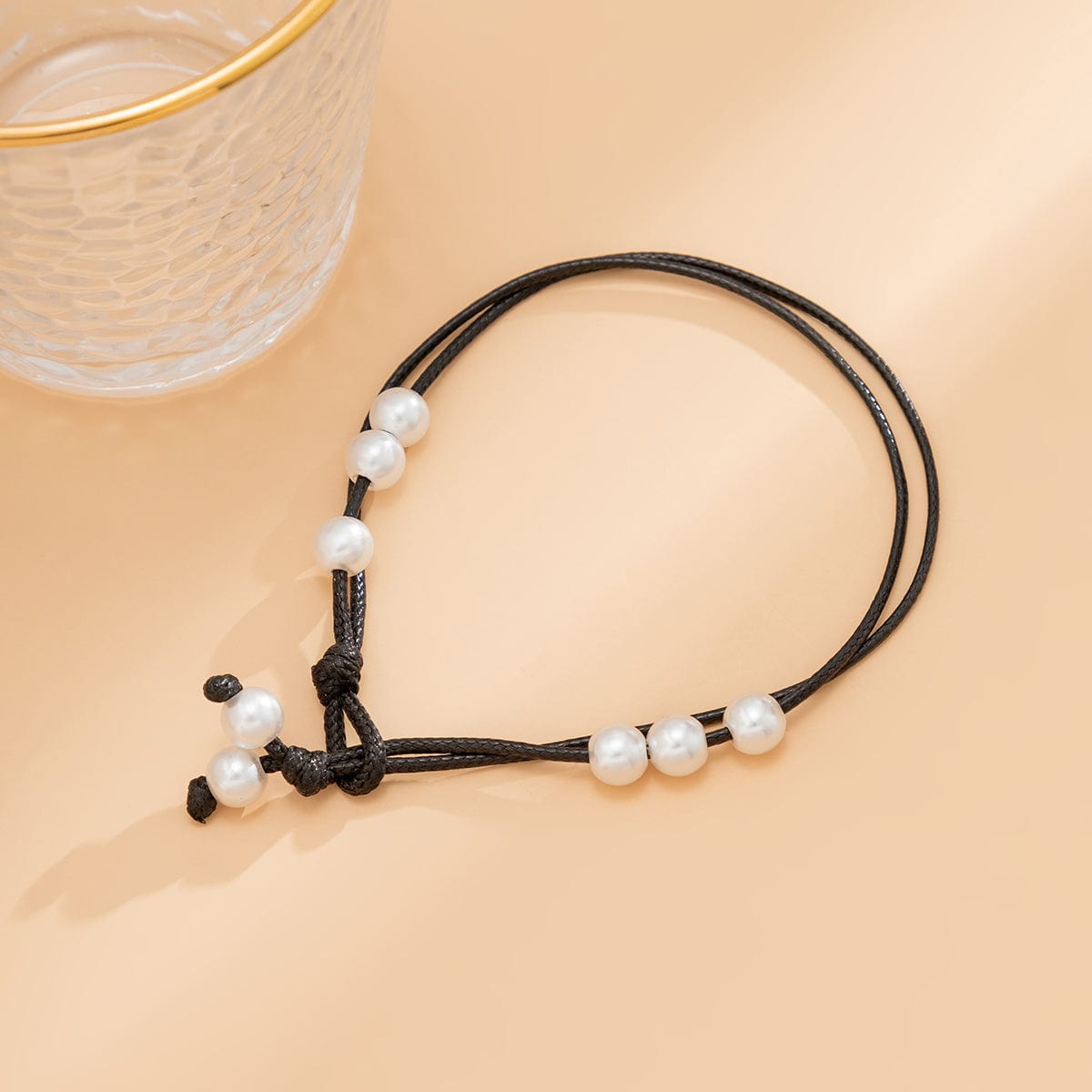 Minimalist Faux Leather Pearl Anklet