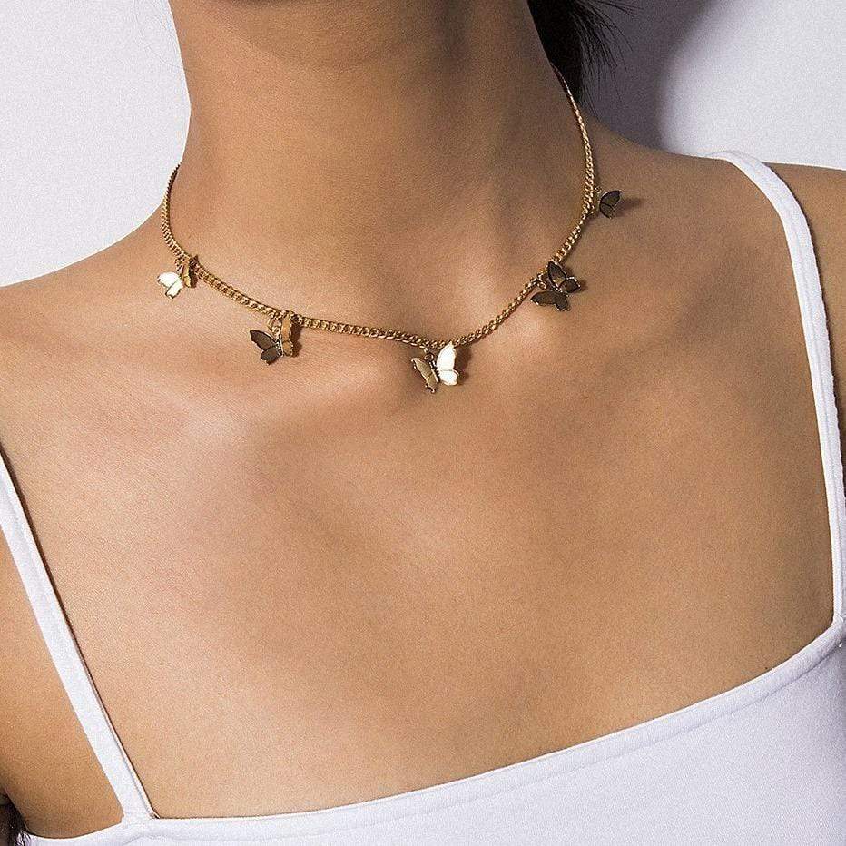 Minimalist Gold Silver Tone Butterfly Choker Necklace