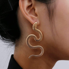 Minimalist Gold Silver Tone Oversize Snake Drop Earrings