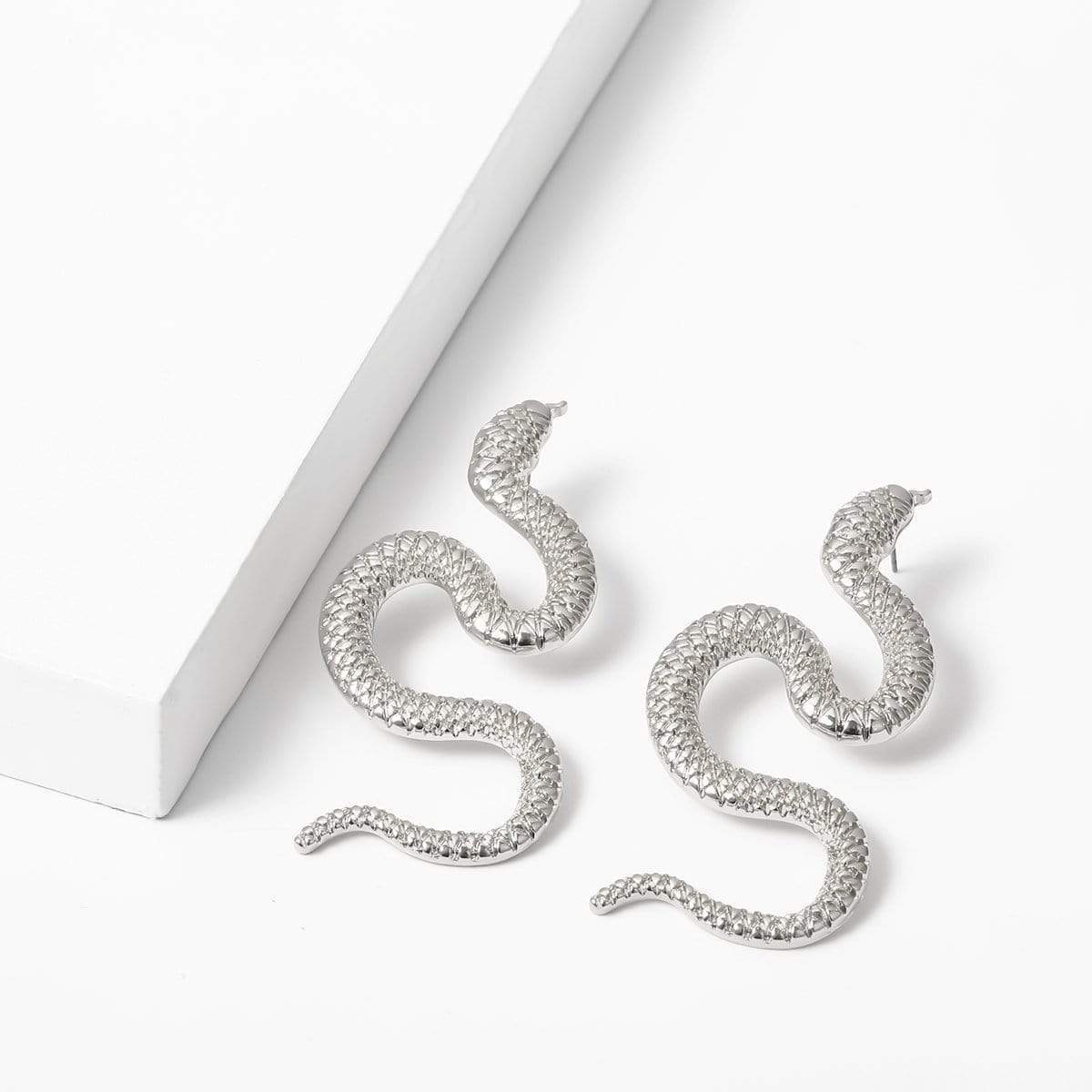 Minimalist Gold Silver Tone Oversize Snake Drop Earrings