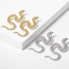 Minimalist Gold Silver Tone Oversize Snake Drop Earrings