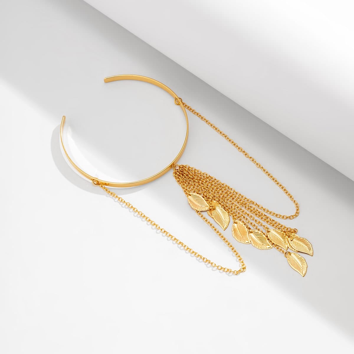 Minimalist Layered Leaf Tassel Arm Cuff