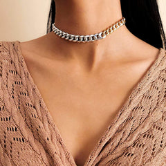 Minimalist Two Tone Curb Link Chain Choker Necklace