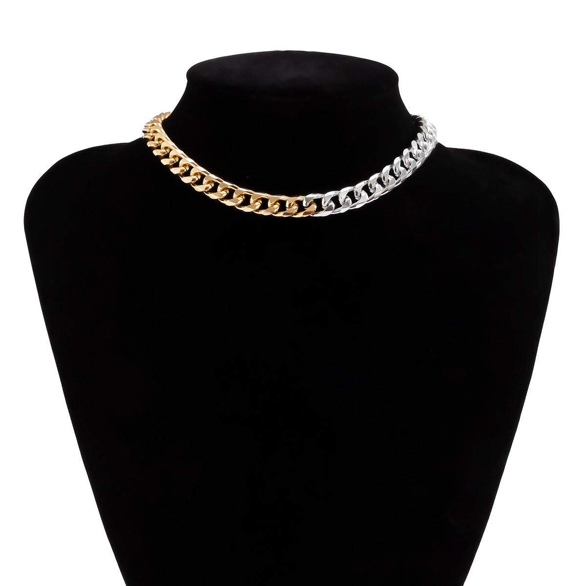 Minimalist Two Tone Curb Link Chain Choker Necklace