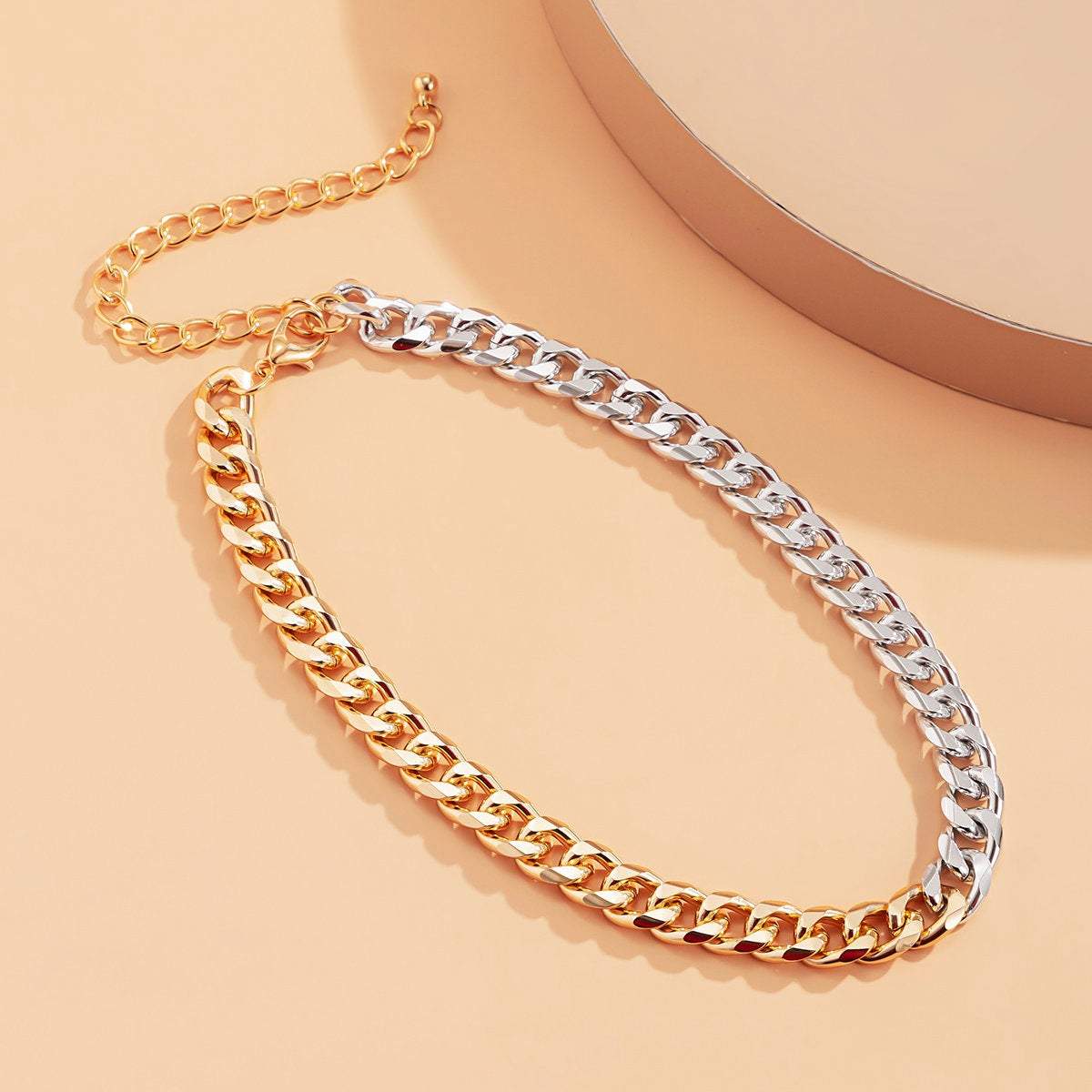 Minimalist Two Tone Curb Link Chain Choker Necklace