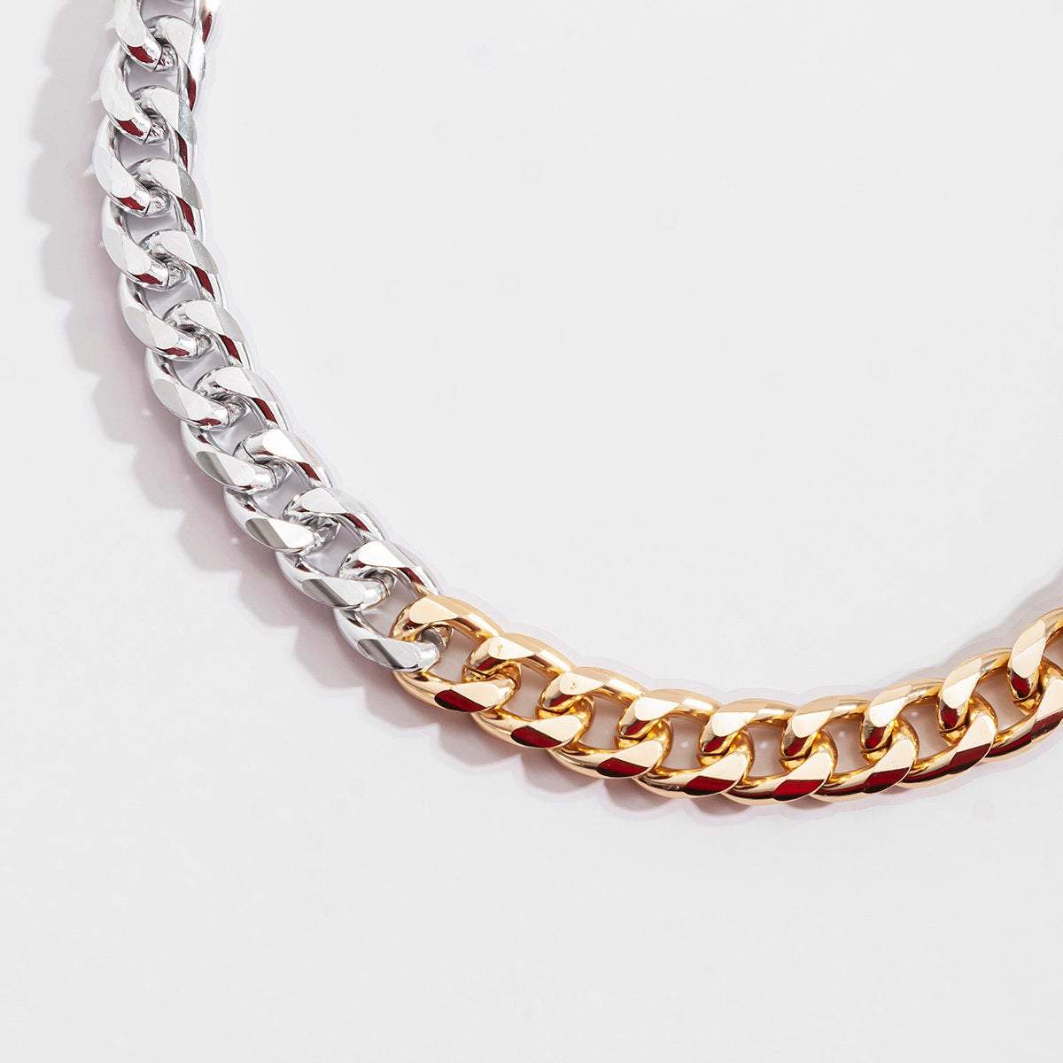 Minimalist Two Tone Curb Link Chain Choker Necklace