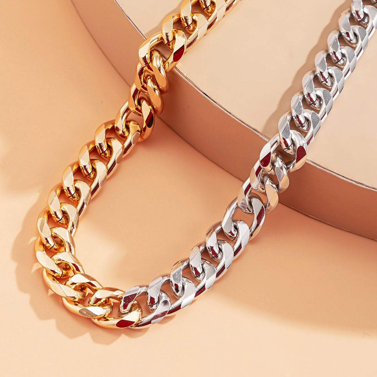 Minimalist Two Tone Curb Link Chain Choker Necklace