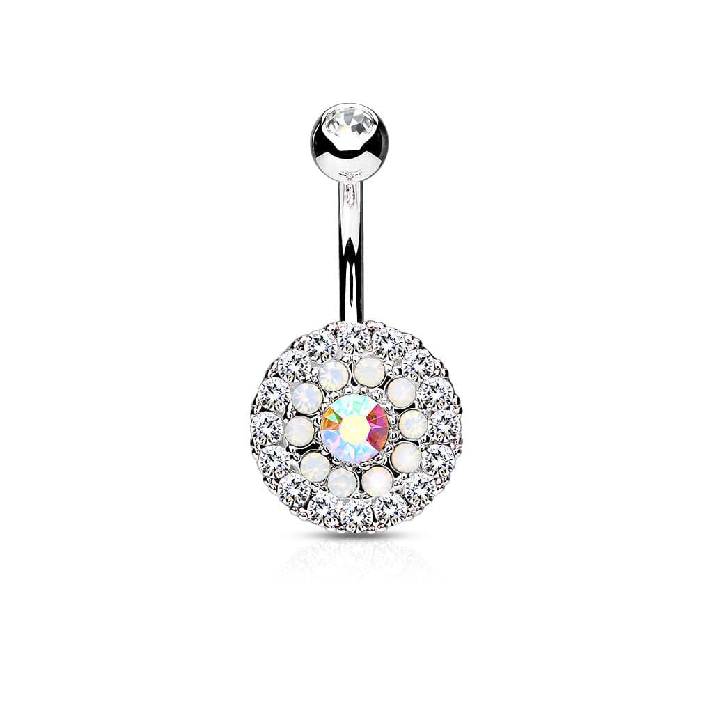 Multi Crystal 3 Layer 316L Surgical Steel Non Dangle Belly Ring