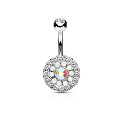 Multi Crystal 3 Layer 316L Surgical Steel Non Dangle Belly Ring