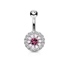 Multi Crystal 3 Layer 316L Surgical Steel Non Dangle Belly Ring