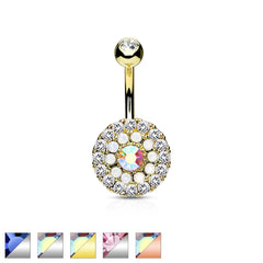 Multi Crystal 3 Layer 316L Surgical Steel Non Dangle Belly Ring