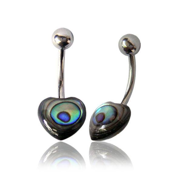 Surgical Shell Organic Heart Abalone Shell Surgical Steel Belly Button Navel Ring ...
