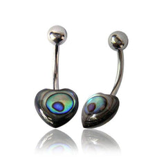 Organic Heart Abalone Shell Surgical Steel Belly Button Navel Ring