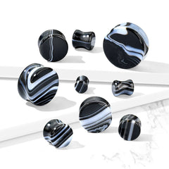 Organic Natural Black And White Agate Double Flared Saddle Stone Plugs