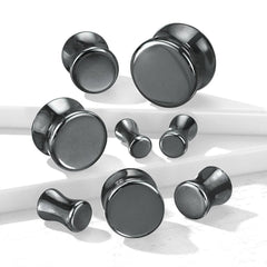 Organic Natural Stone Hematite Double Flared Saddle Plugs