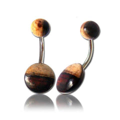 OrganicTamarind Wood Flat Disc Surgical Steel Belly Button Navel Ring