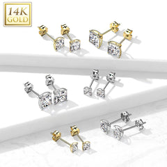 Paar Ohrstecker aus massivem 14 kt Weißgold mit quadratischen Krallen und weißen Zirkonia