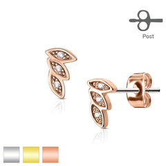 Pair of 3 CZ Gem Leaf Earrings