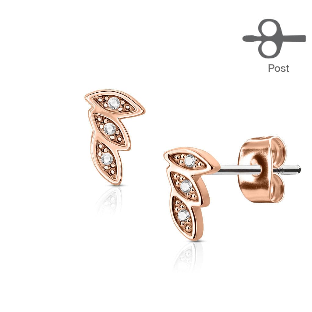 Pair of 3 CZ Gem Leaf Earrings
