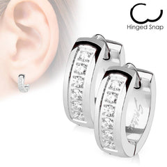 Pair of 316L Surgical Steel CZ Lined Hinged Earring Hoops