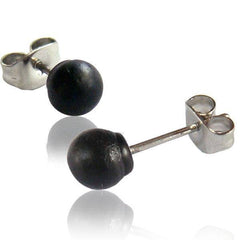 Paar Ohrstecker mit Kugeln aus schwarzem Areng-Holz, 6 mm
