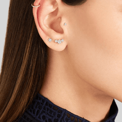 Paar 925 Sterling Silber 3 Blume Ear Climber Minimal Ohrringe