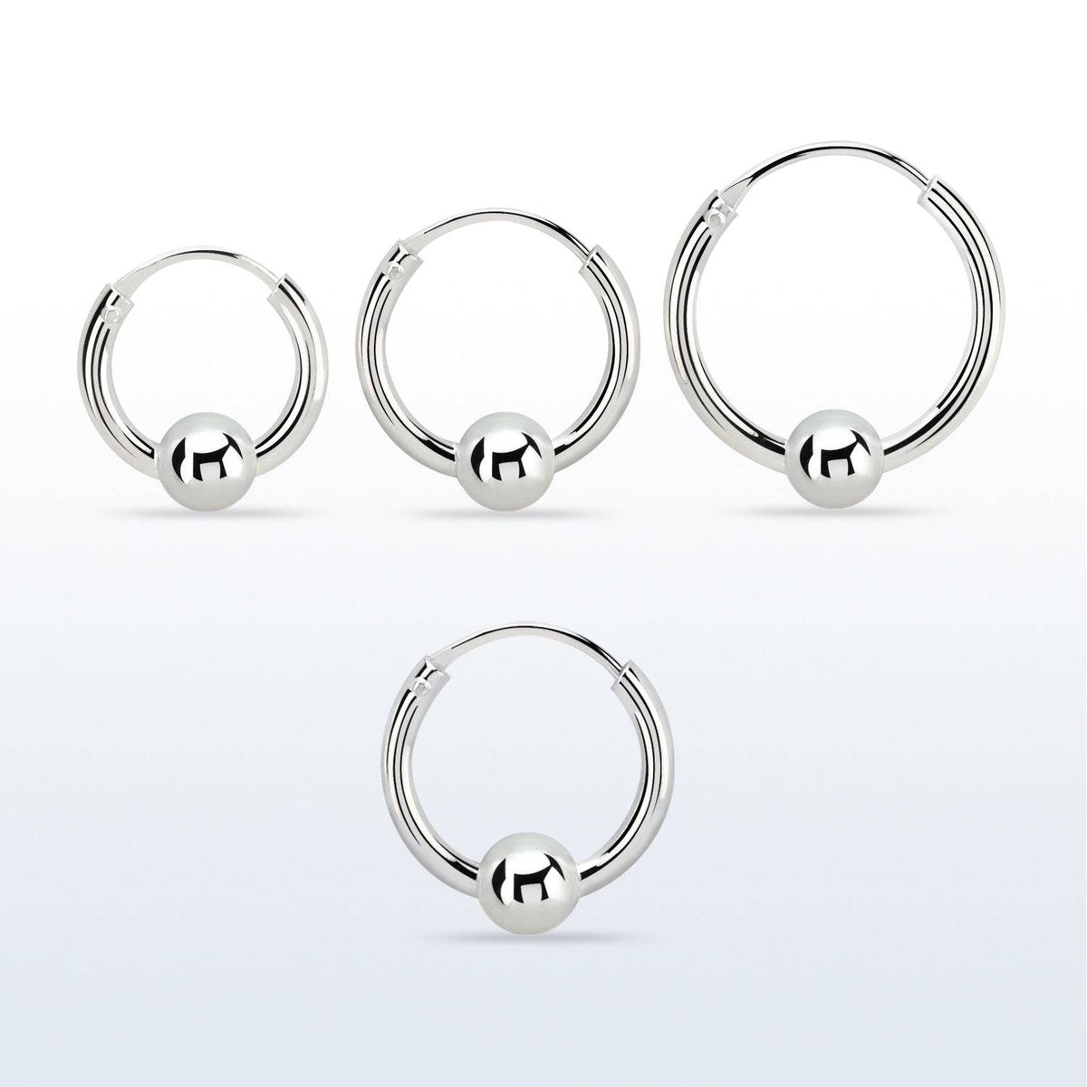 Pair of 925 Sterling Silver Ball Sleeper Hinged Hoop Earrings