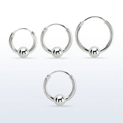 Pair of 925 Sterling Silver Ball Sleeper Hinged Hoop Earrings