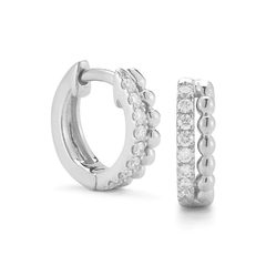 Paar zierliche, minimalistische Creolen mit Perlen und weißen Zirkonia-Klickern aus 925er Sterlingsilber für Damen
