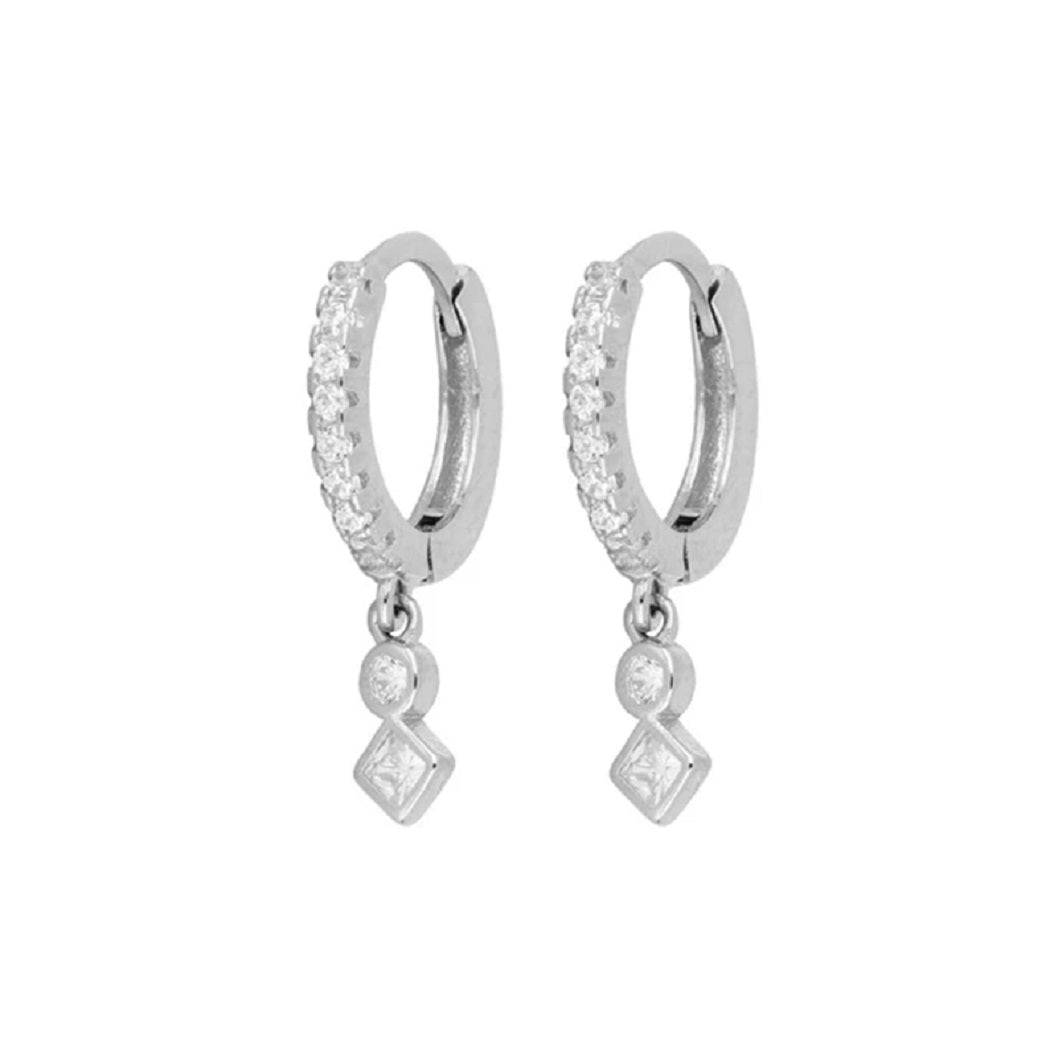 Pair of 925 Sterling Silver Diamond Minimal Hoops with CZ Dangles