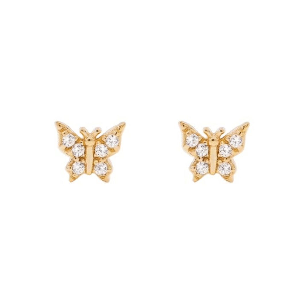 Pair of 925 Sterling Silver Gold PVD Small Butterfly Gem Minimal Earrings