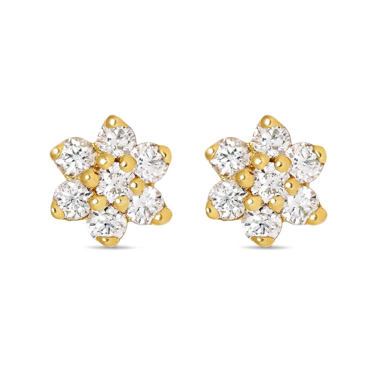 Pair of 925 Sterling Silver Gold PVD Small White CZ Gem Flower Minimal Earrings