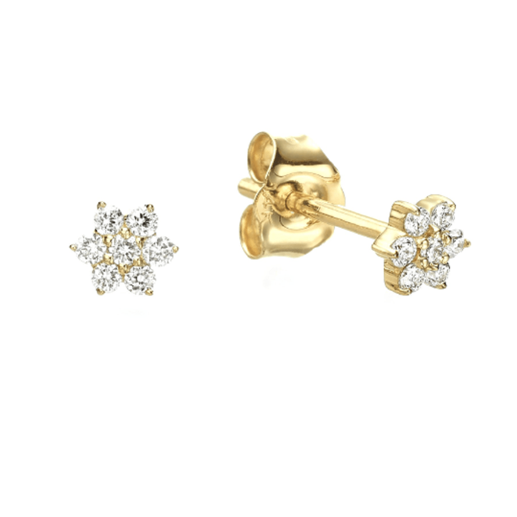 Pair of 925 Sterling Silver Gold PVD Small White CZ Gem Flower Minimal Earrings