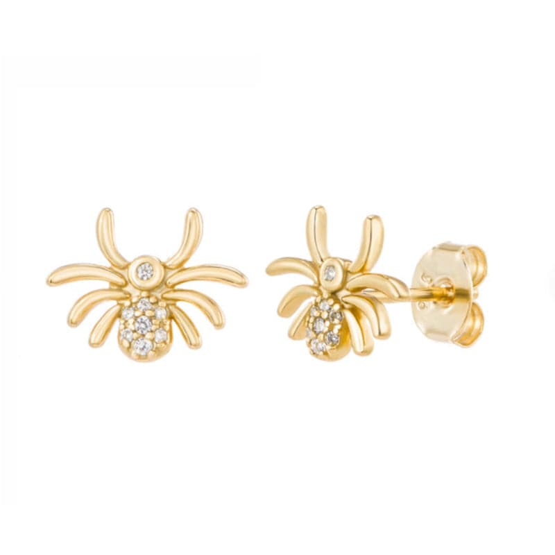 Pair Of 925 Sterling Silver Gold PVD White CZ Spider Minimal Stud Earrings