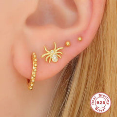 Pair Of 925 Sterling Silver Gold PVD White CZ Spider Minimal Stud Earrings