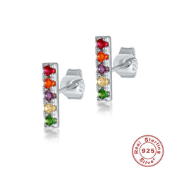 Pair Of 925 Sterling Silver Multi-Colour CZ Line Minimal Stud Earrings