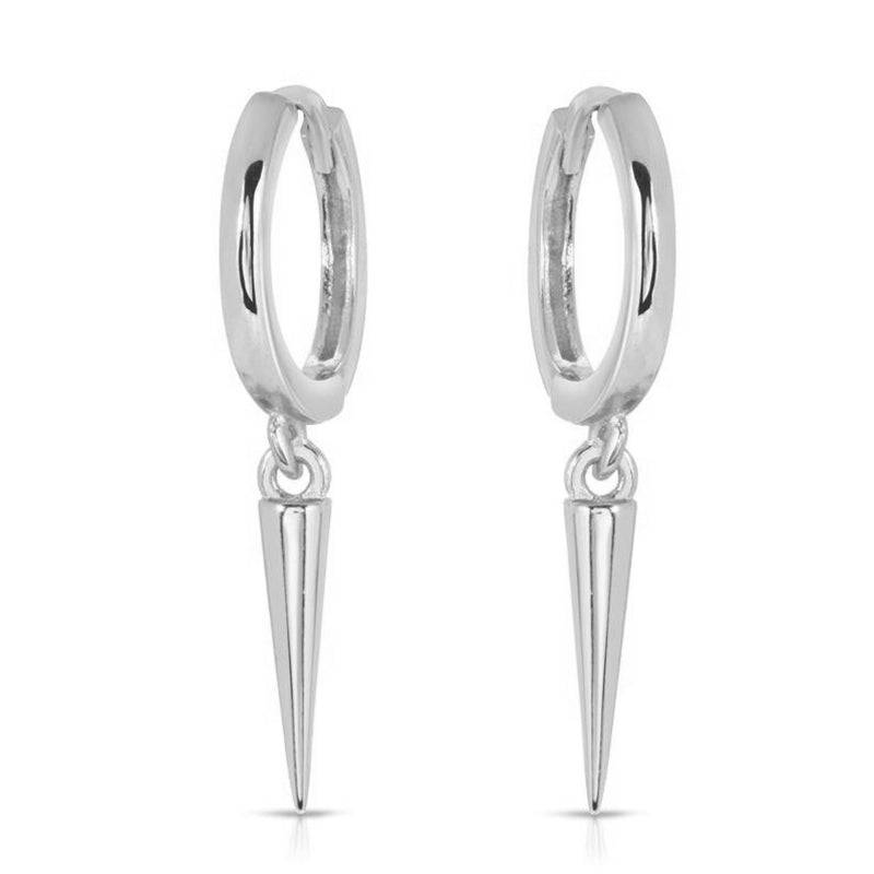 Pair Of 925 Sterling Silver Simple Hoop With Spike Dangle Minimal Hoop Earrings