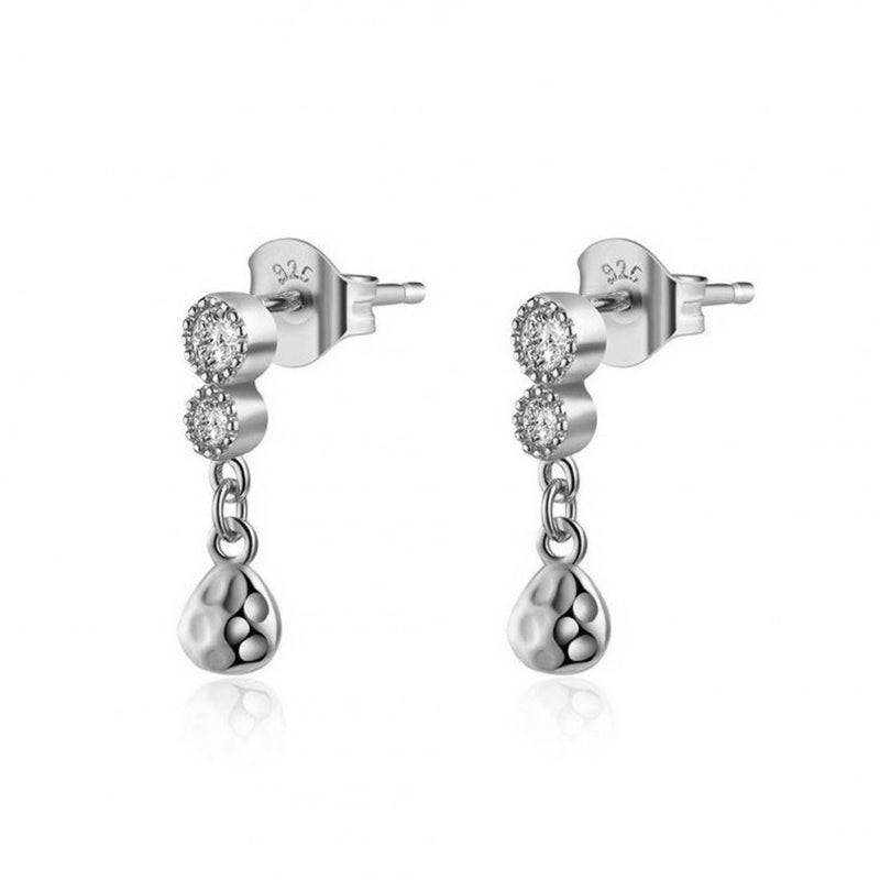 Pair Of 925 Sterling Silver White CZ With Teardrop Dangle Minimal Stud Earrings