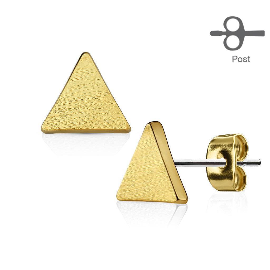 Pair of Brushed Brass Triangle Stud Earrings