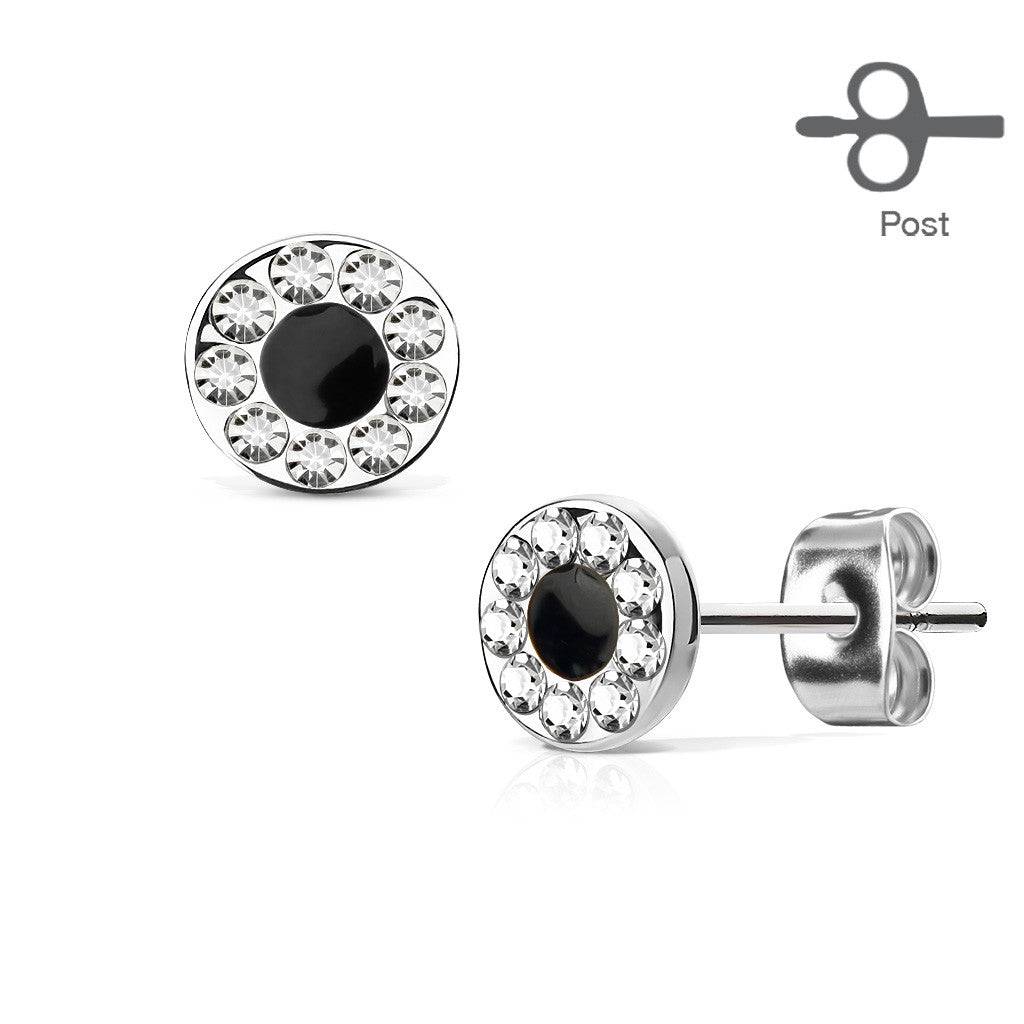 Pair of CZ Encircling Black Centre Earrings